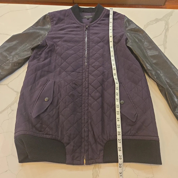 Rag & Bone Eggplant Pacific Quilted Silk & Leather Full Zip Jacket Size Medium - Picture 8 of 13